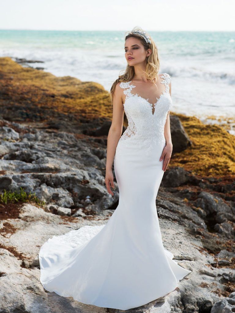 ivory versus white wedding dress Dresses with Lace and Tulle - V-Neck Wedding with Slit Floral Wedding Dress with Sparkling A-Line Skirt Plus Size As Picture(For other colors Stark, Natural or Ivory White